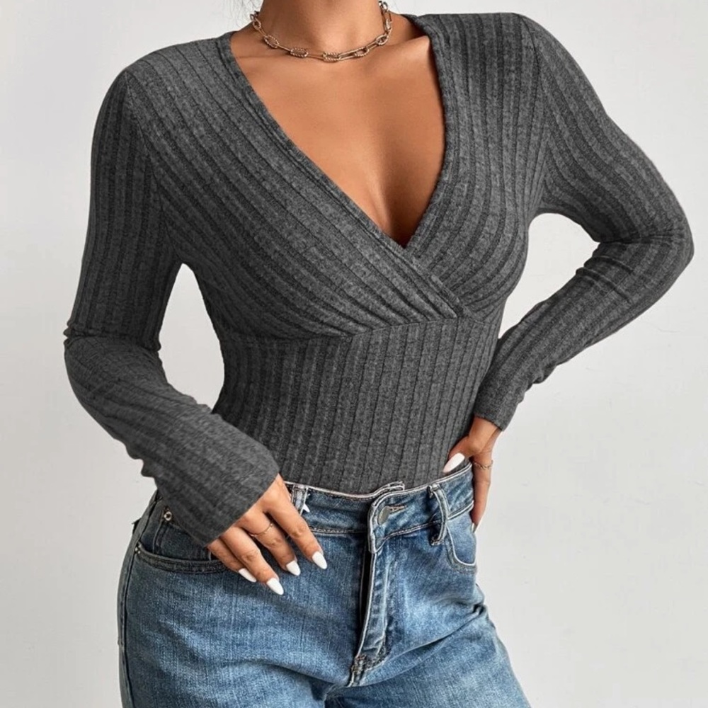 Gray wrap body suit